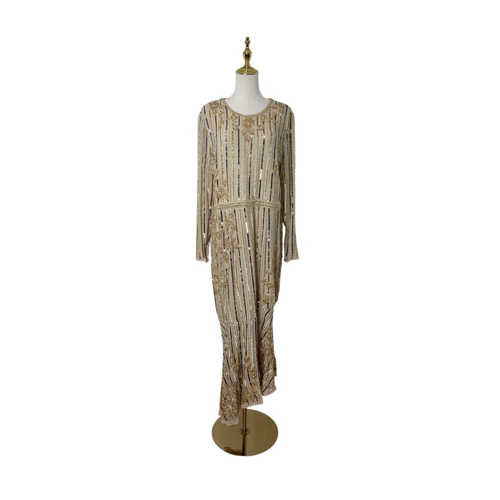 Mac Duggal 93627 Nude Gold‎ Sequin Beaded Midi Dress Size 16 $398 - Picture 3 of 7